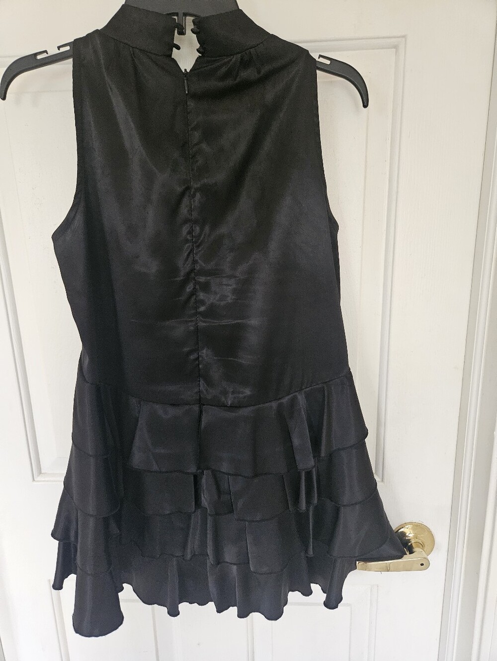 Black Tiered Ruffle Satin Shirt